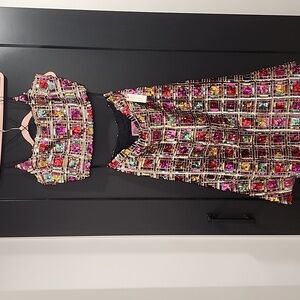 Anthropologie Multicolor Sequin Skirt Set